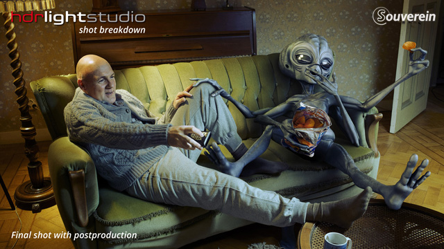 Photo and 3D render of alien composited