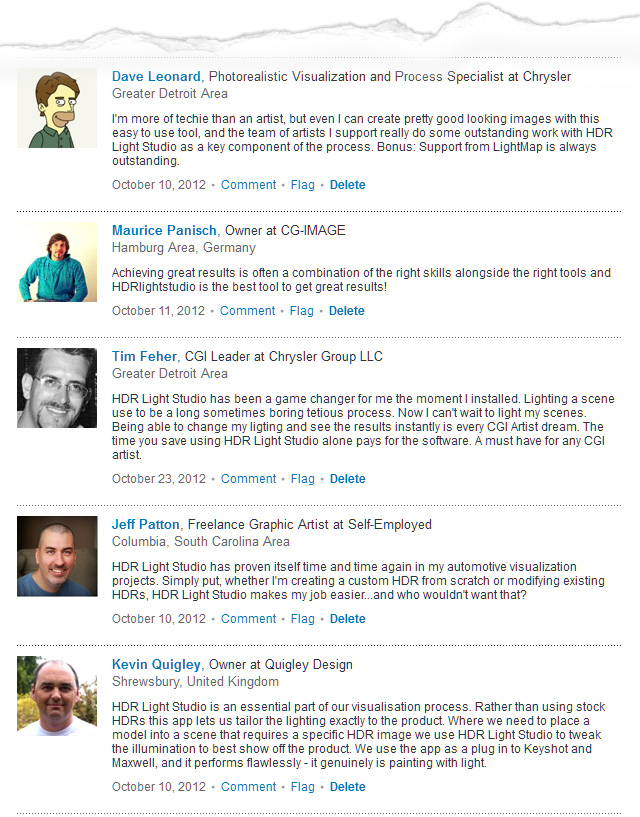 HDR Light Studio testimonials on LinkedIn