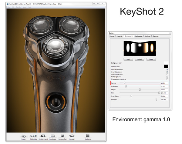 Keyshot 2 environment gamma setting