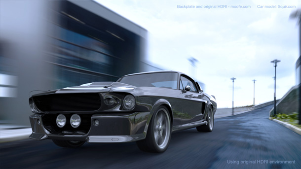 Car lit by a stock HDRI map