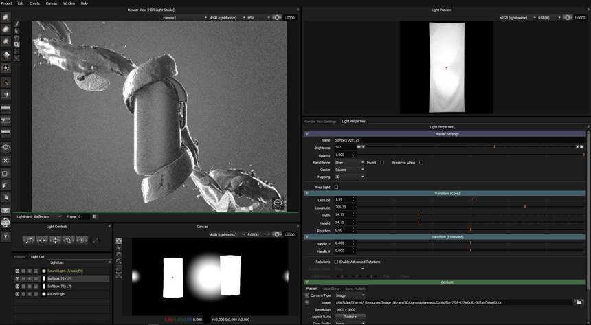 HDR Light Studio interface with Pack Shot