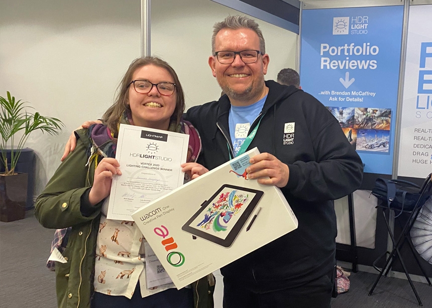 Lighting Challenge winner, receiving her prize
