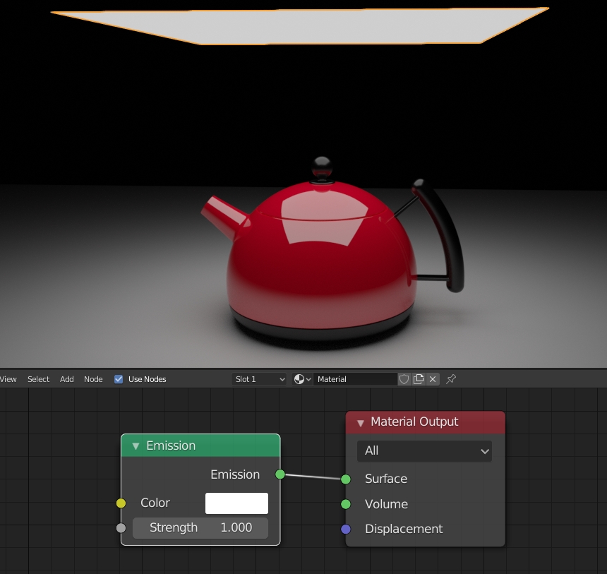 Emission node connected to material output