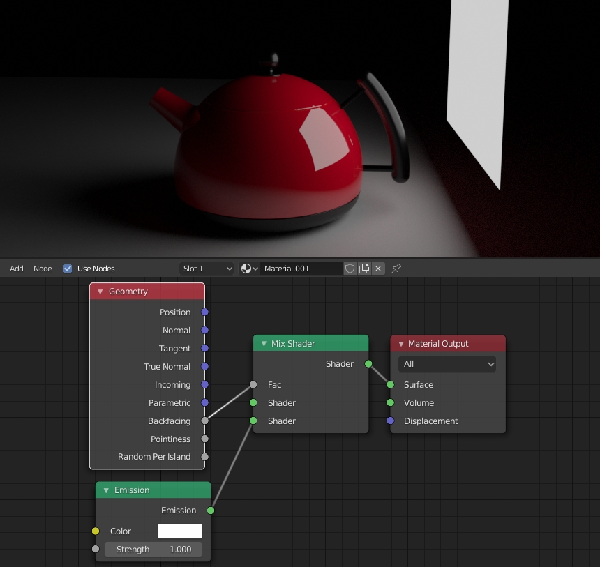 Node network for single-sided emitter, no texture