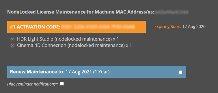 Screen grab from HDR Light Studio maintenance web page