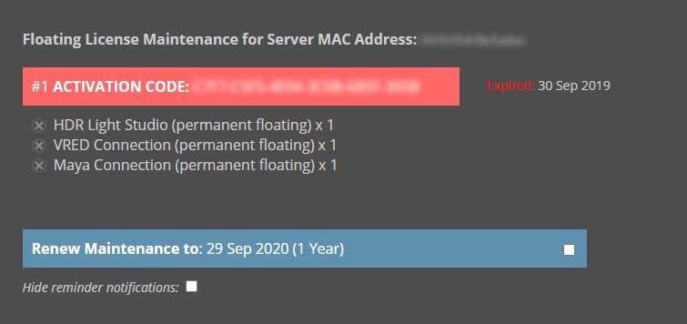 Screen grab from HDR Light Studio maintenance web page