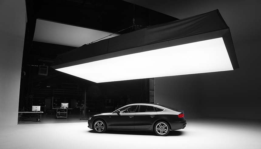 Overhead Softbox in an automotive studio