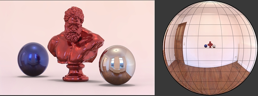 Left: Render lit with HDRI Lighting  Right: Environment Light around the scene