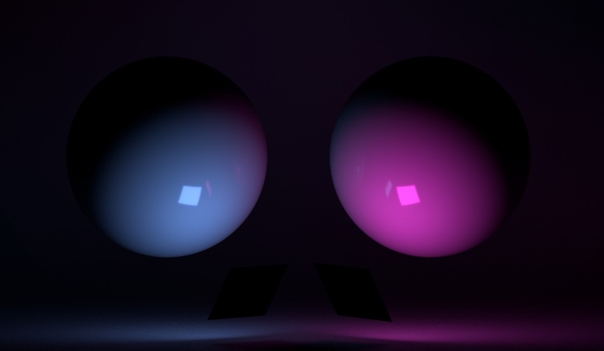 See the area lights placed between the 2 spheres and pointing at each one. This can not be achieved with an environment light.