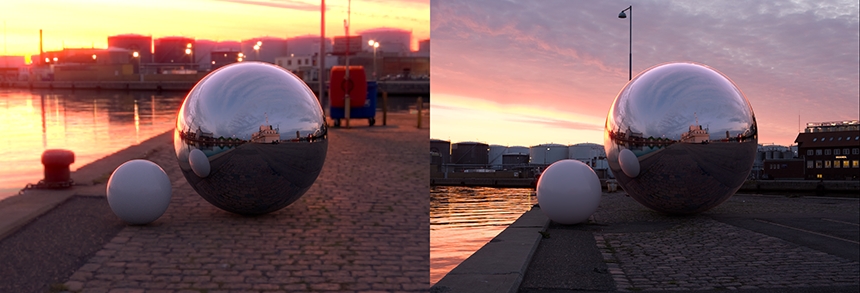 Left: Environment Light in Background   Right: Back plate image background