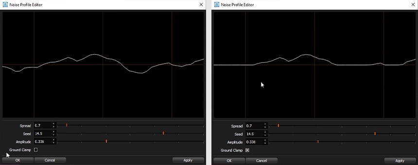 Noise Profile without a Ground Clamp [left] Noise Profile with a Ground Clamp [right]