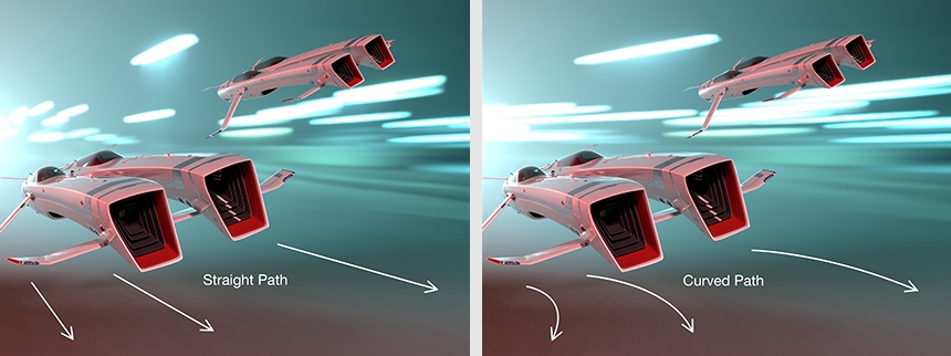 Linear vs curved motion blur paths compared