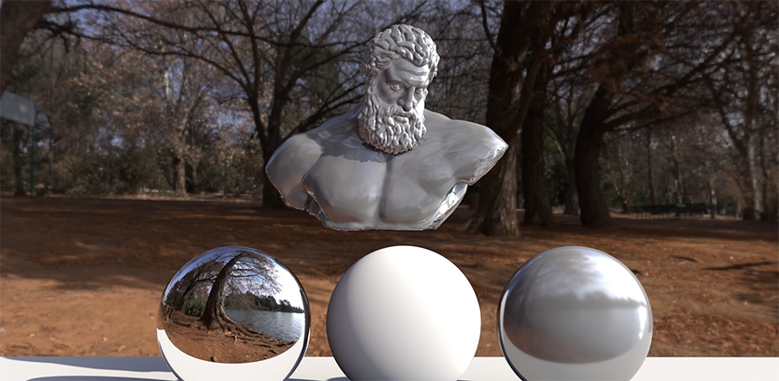 Scene lit with a HDRI map of a lake