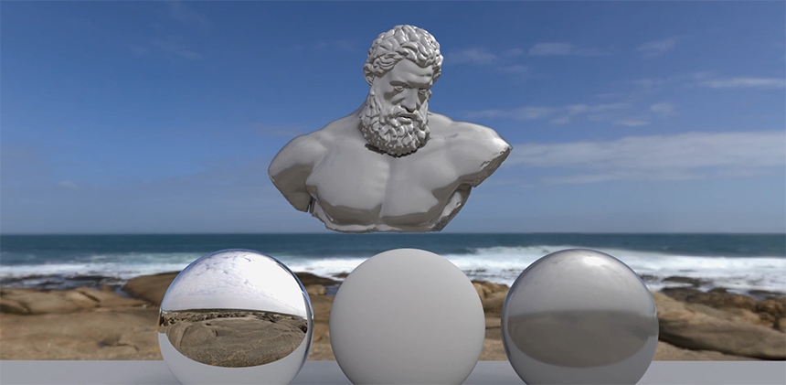 Scene lit with a HDRI map of a beach