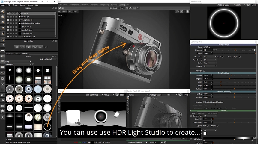 Dragging and dropping lights to create studio lighting