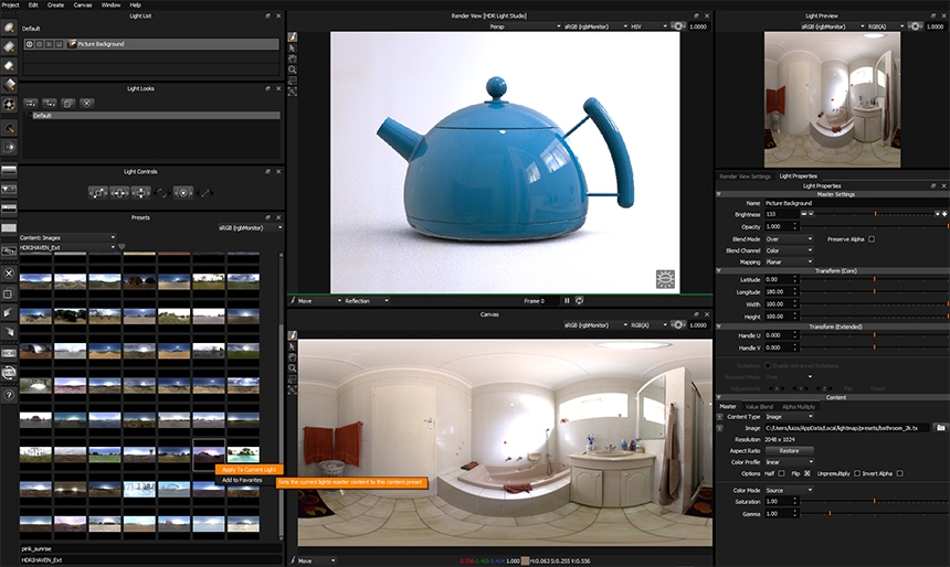 Browsing and swapping HDRI maps with HDR Light Studio