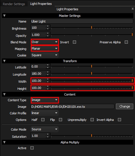 Settings for uber light 1
