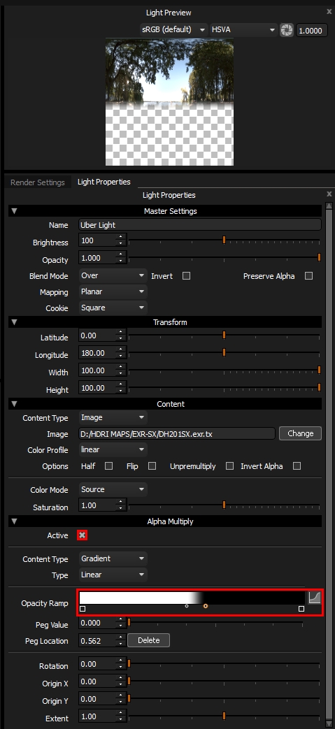 Settings for uber light 2