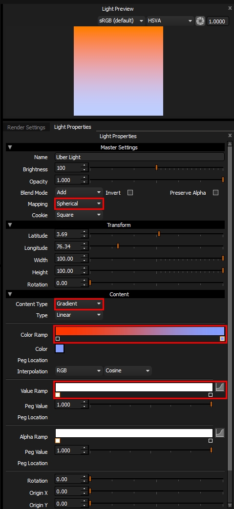 Settings for uber light 3
