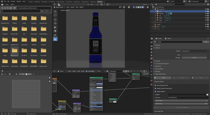 Blender user interface with bottle scene