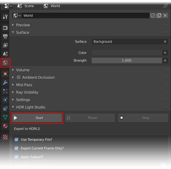 Start HDR Light Studio from Blender