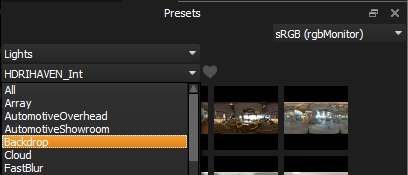 Choosing the backdrops in HDR Light Studio Presets