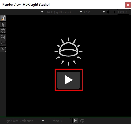 Play button to start HDR Light Studio render view