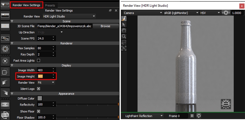 Changing the render view image height