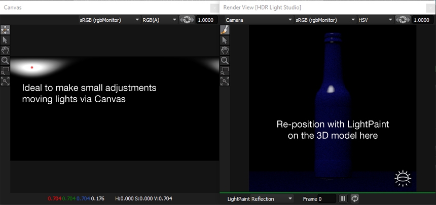 Moving the light on the canvas or on the render view