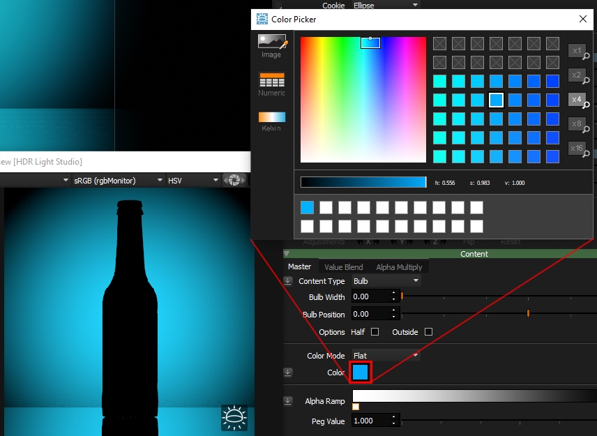 Using the color picker in HDR Light Studio