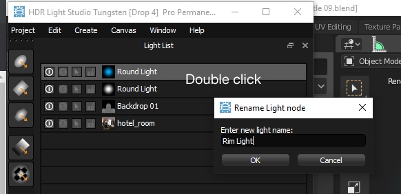 Double click a light to rename it