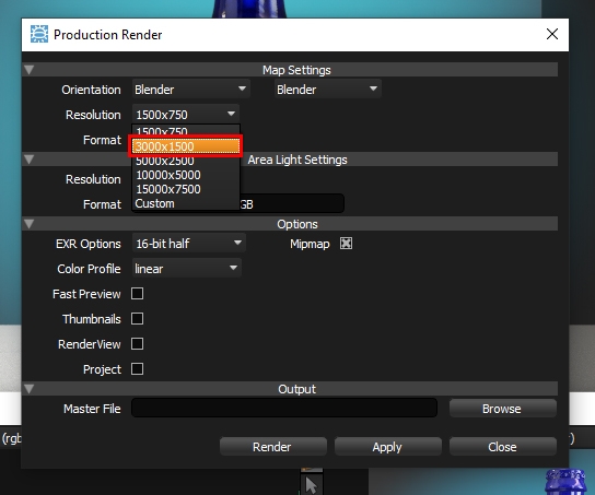Resolution selection in HDR Light Studio