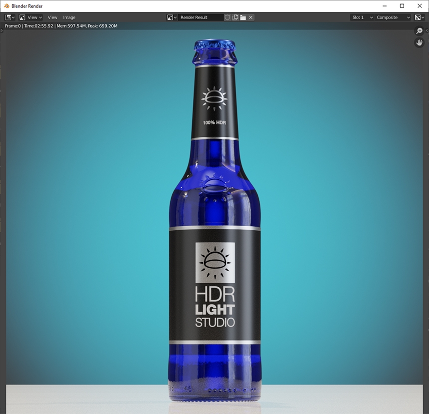 Bottle in Blender lit wit HDR Light Studio
