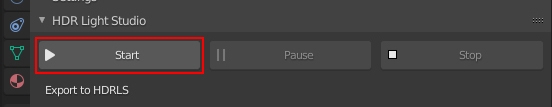 Blender plugin panel showing HDR Light Studio Start button