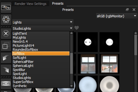 Choosing the Soft box presets in HDR Light Studio