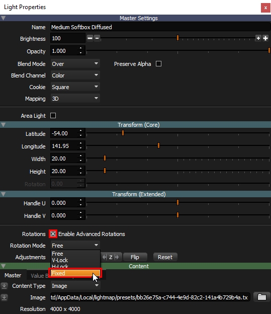 Adjusting the orientation of the light to be fixed horizontal and aligned with the x axis