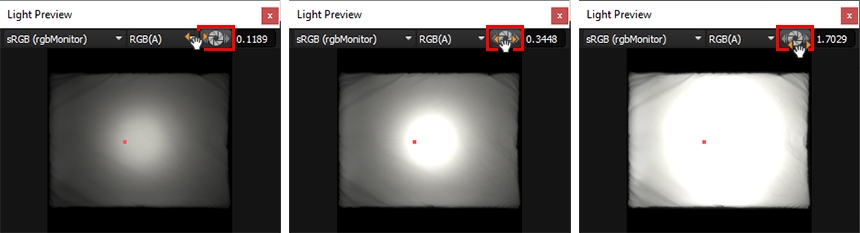 Adjusting the display brightness of the light in the Light Preview panel