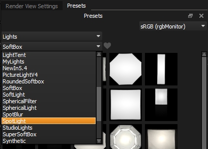 Selecting preset spotlights in HDR Light Studio