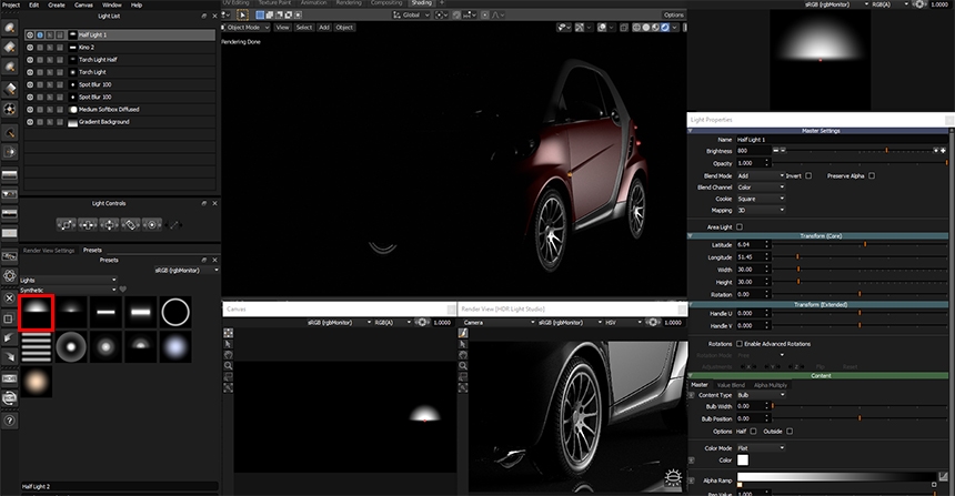 Using a preset Half Light in HDR Light Studio