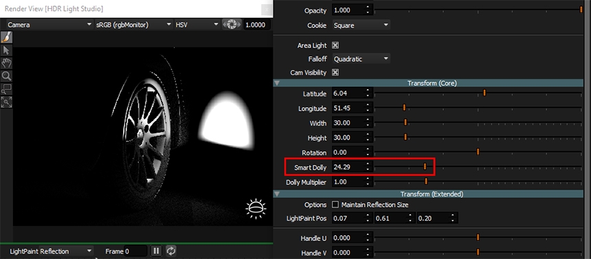 Adjusting area light distance using Smart Dolly