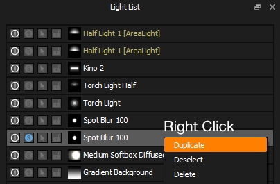 Duplicating a light in the Light List