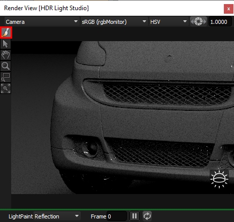 Selecting LightPaint tool for the render view