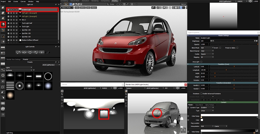 Positioning a gradient light using LightPaint