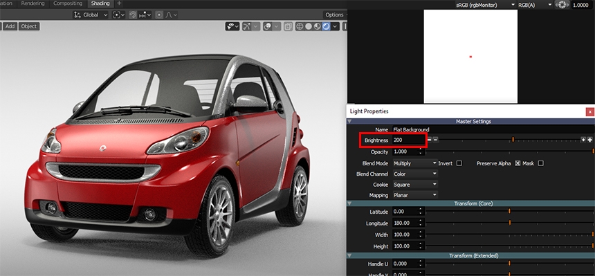 Changing the brightness with multiply blend mode changes the brightness of the whole HDR lighting