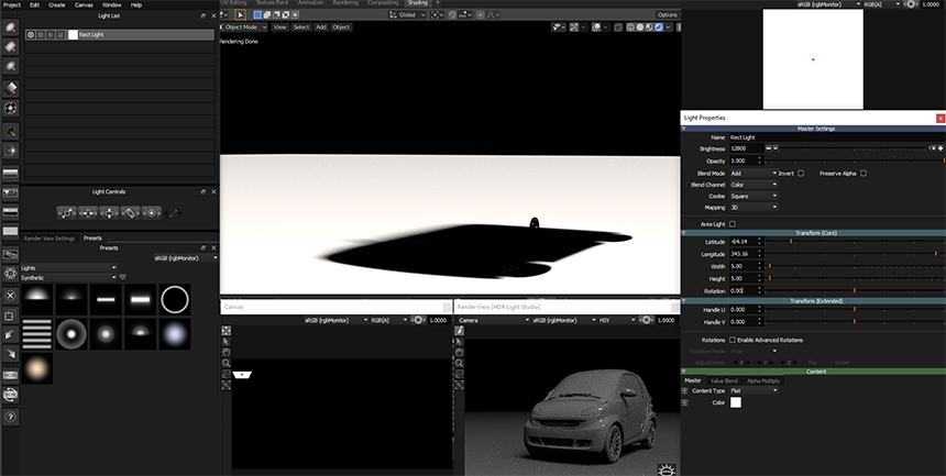 Single light hard lighting for car floor shadow pass