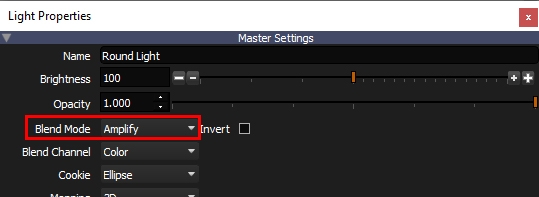 Selecting Amplify blend mode in Light Properties panel in HDR Light Studio