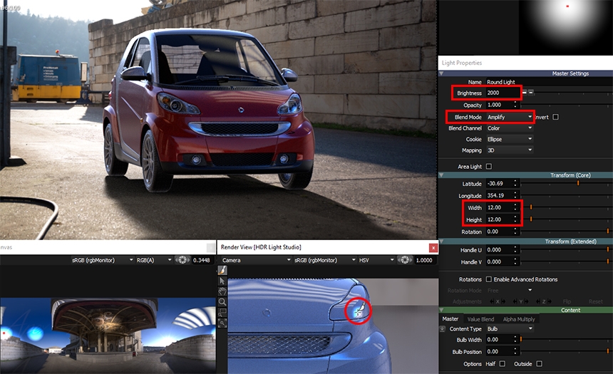 Brightening the HDRI map where it reflects in the car headlight