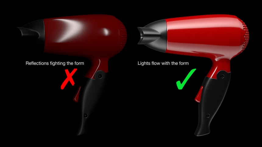 Lighting should flow with the surfaces of the product