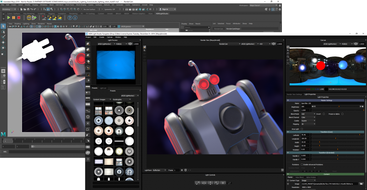 HDR Light Studio tethered to Maya