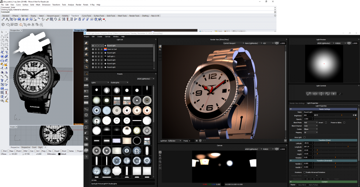 HDR Light Studio tethered to Rhino 3D